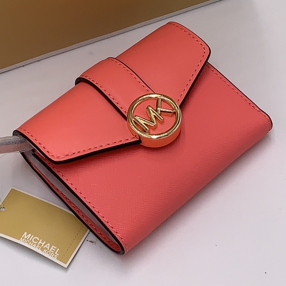 NWT MICHAEL KORS CARMEN MEDIUM FLAP BIFOLD WALLET GRAPEFRUIT COLOR - Picture 15 of 16